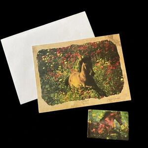 Horse Galloping Combo Pack VTG Leanin' Tree Greeting Card & Magnet Robert Vavra